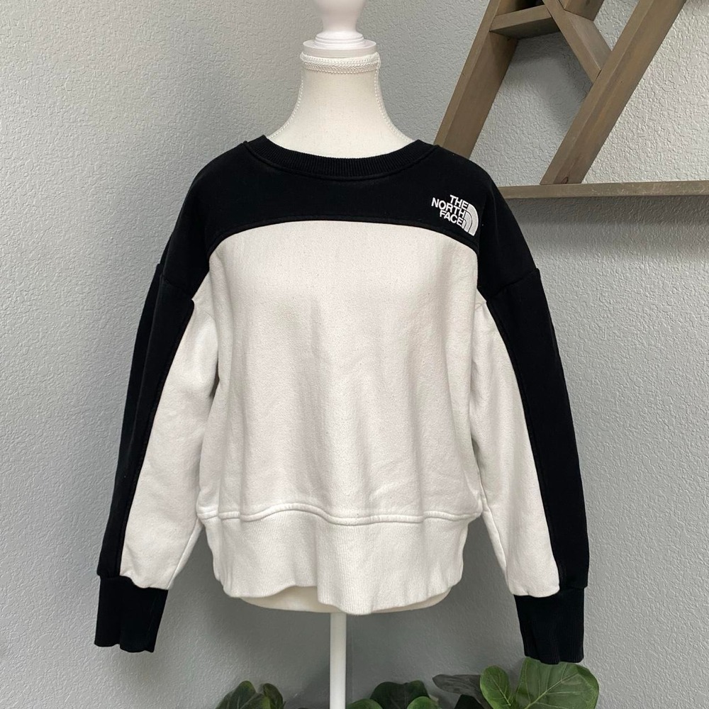 THE NORTH FACE BLACK WHITE REVERSE WEAVE CREW LONG SLEEVE SWEATER COZY GORPCORE